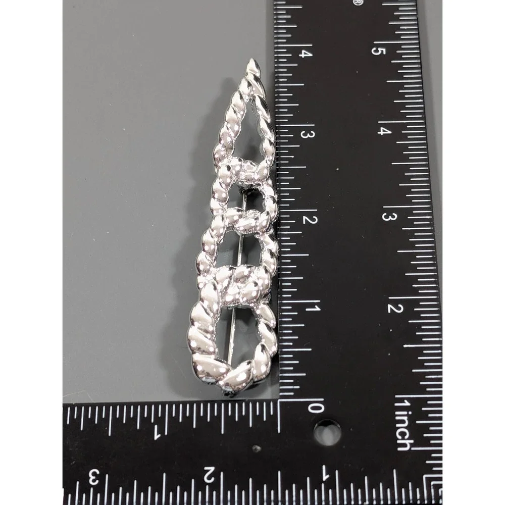 Vintage Retro‎ Large Silver Tone Cable Ribbed Chain Link Brooch Pin